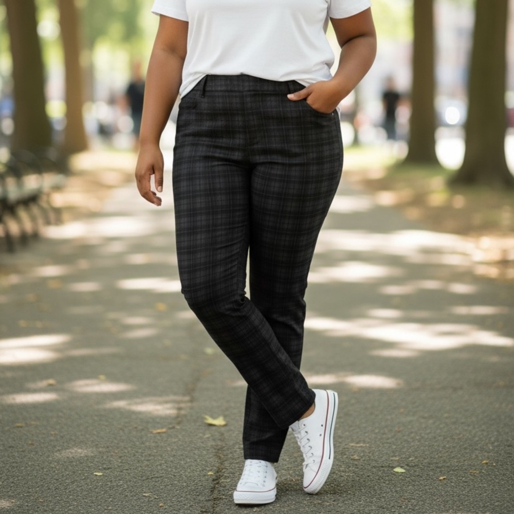 Dalia Gray Plaid Pants NWT size XL stretch material.